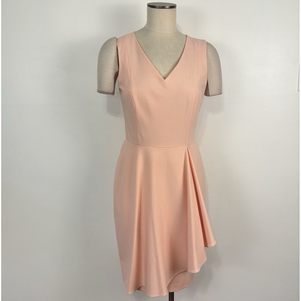 Calvin Klein Womens 6 Blush Pink Sheath Knee Length V-Neck Dress Career Ruffle